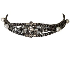 DANNIJO Metal Crystal Pearl Statement Choker Necklace